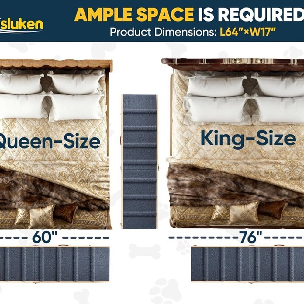 Dog Ramp for Bed with Rails, 64" Long Foldable Pet Ramp - Picture 6 of 7
